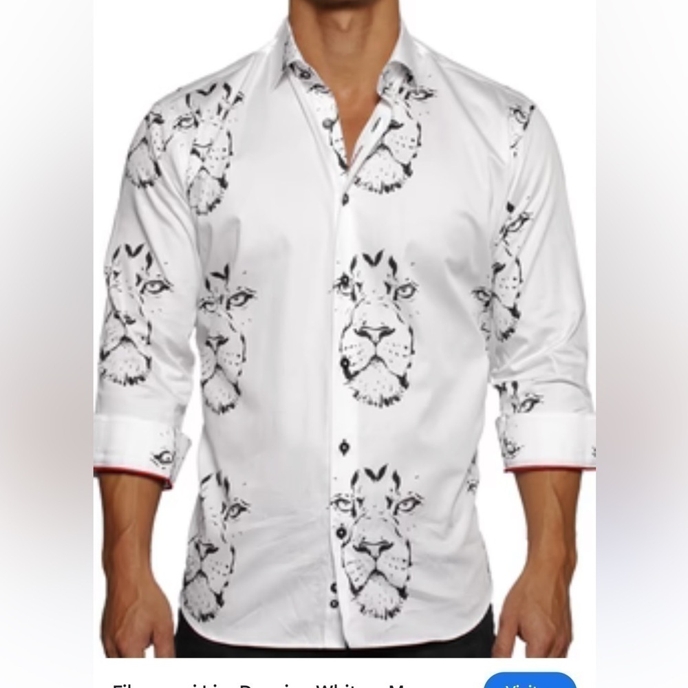 Maceoo 🔥Sale🔥Italian digital fabric white shirt with black lion heads